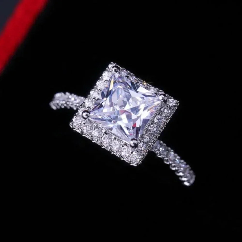 925 Sterling Silver Diamond Princess Cut Ring